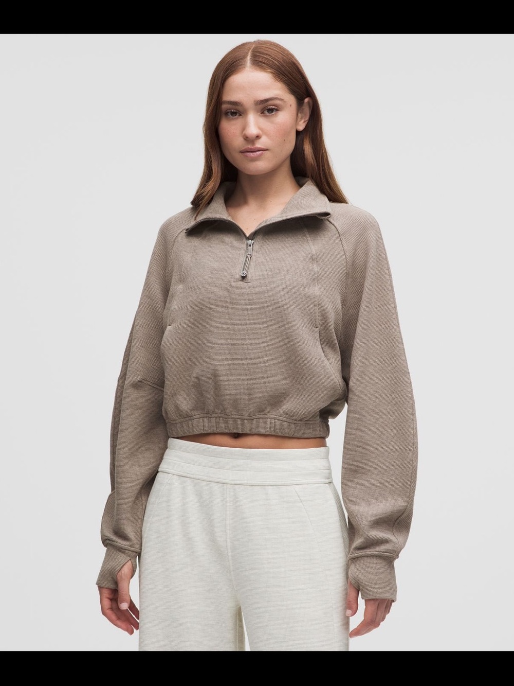 Lululemon Scuba Cropped Funnel-Neck Half-Zip Pullover in Grey